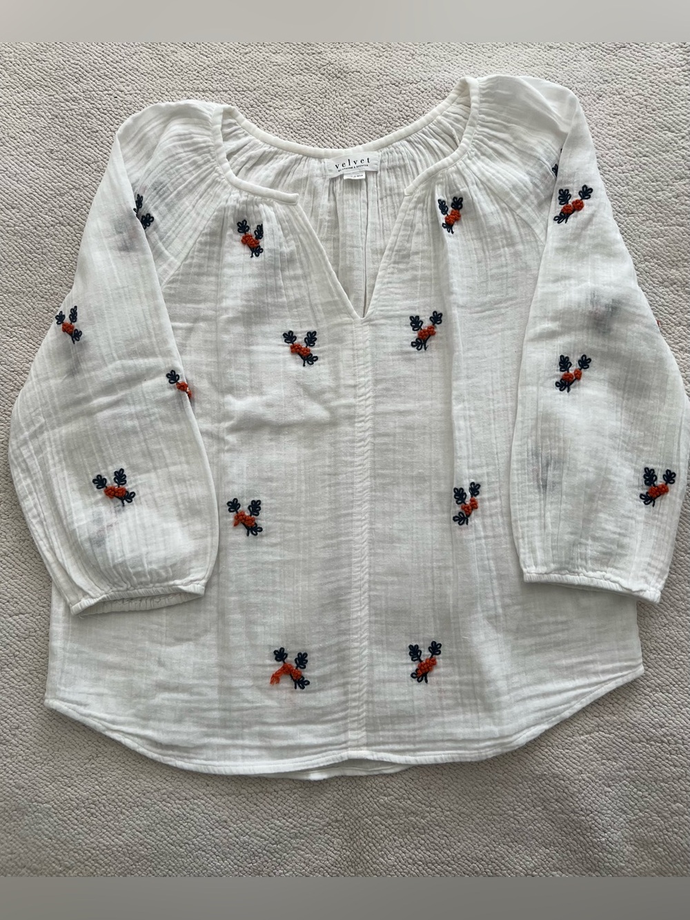 Velvet By Graham & Spencer White Floral Embroidered Top Boho Size:Medium